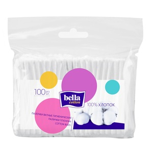 Ватные палочки BELLA (Белла) Cotton гигиенические в полиэтиленовой упаковке 100 шт